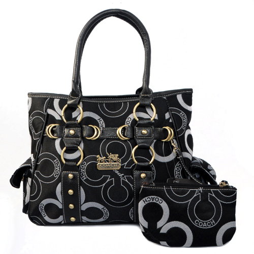 Coach Big C Stud Signature Medium Black Totes EJG